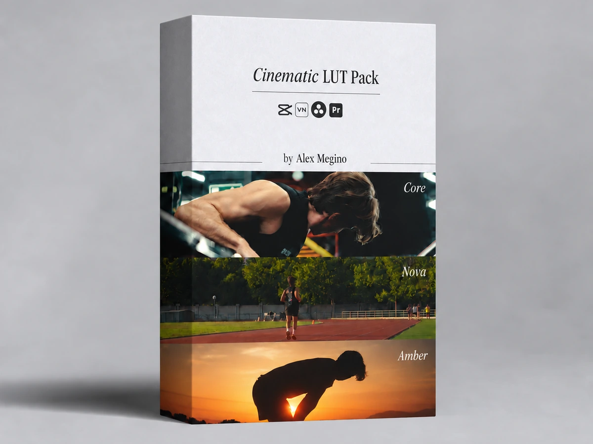 Cinematic LUT Pack digital product cover showing Core, Nova and Amber